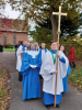 Choir leaving church to head to the War Memorial 